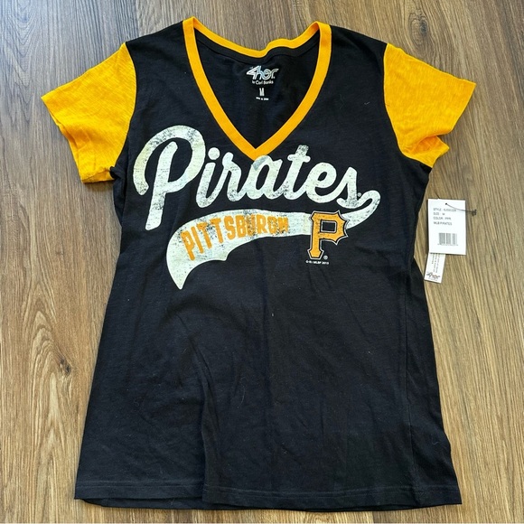 G-III 4Her Carl Banks Womens Medium Pittsburgh Pirates Black Top Shirt V-Neck - Picture 1 of 8